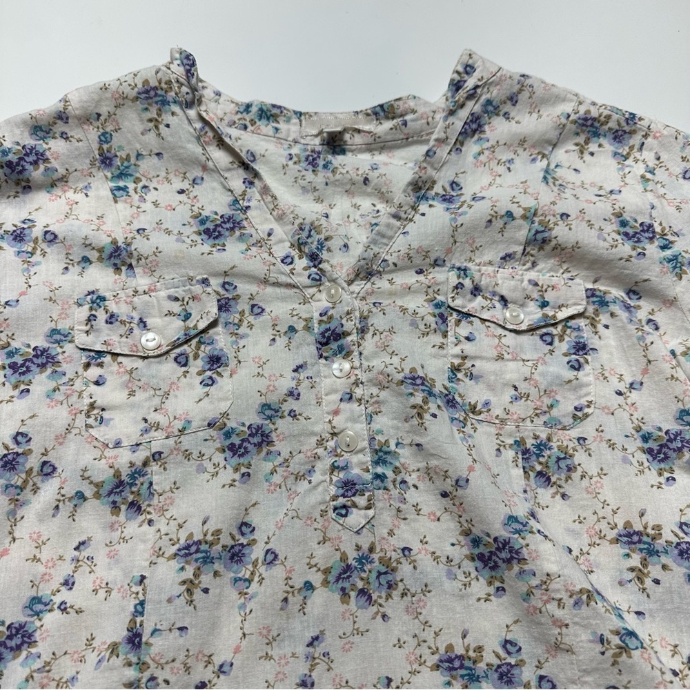Eden & Olivia Floral Peasant Blouse Cottagecore Prairie Cotton Top Blue Cream XL - Picture 3 of 11